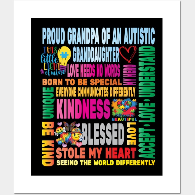 Autism Proud Dad Grandfather Granddaughter Love Autistic Kids Autism Awareness Family Wall Art by Envision Styles